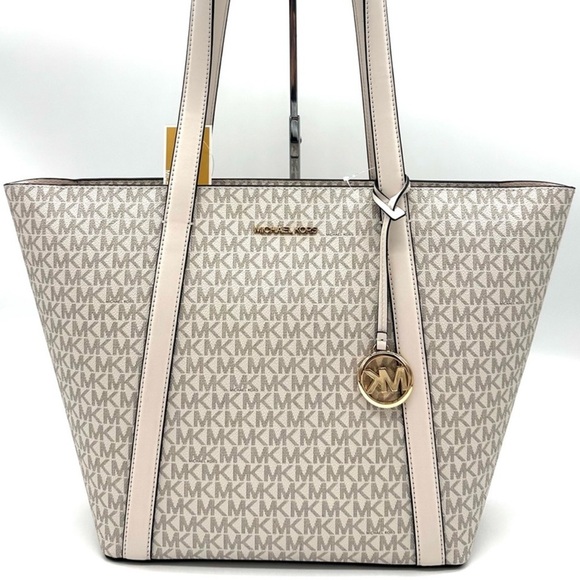 Michael Kors Pratt Large Signature Logo Tote Bag Light Cream Multi - Picture 1 of 11